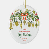 Festive Greenery Personalized 1st Xmas Big Brother Keramisch Ornament (Rechts)