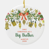 Festive Greenery Personalized 1st Xmas Big Brother Keramisch Ornament (Achterkant)