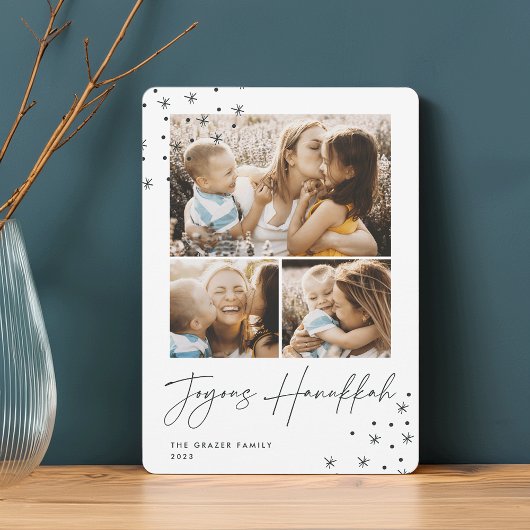 Festive Greeting | 3 Foto Collage Hanukkah Feestdagenkaart