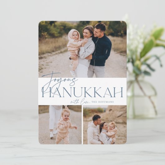 Festive Greeting | 3 Foto Joyous Hanukkah Feestdagenkaart (Staand voorkant)