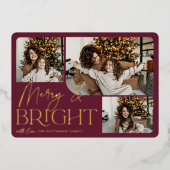 Festive Greeting | Foto Merry & Bright 3 Folie Feestdagenkaart (Voorkant)