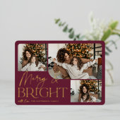 Festive Greeting | Foto Merry & Bright 3 Folie Feestdagenkaart (Staand Voorkant)