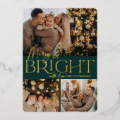 Festive Greeting | Foto Merry & Bright 3 Folie Feestdagenkaart (Voorkant)