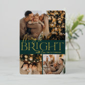 Festive Greeting | Foto Merry & Bright 3 Folie Feestdagenkaart (Staand Voorkant)