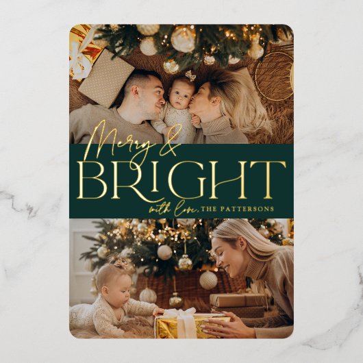 Festive Greeting | Foto Merry & Bright Two Folie Feestdagenkaart (Voorkant)