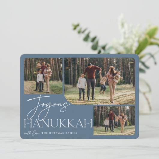 Festive Greeting | Joyous Hanukkah 3 Foto Feestdagenkaart (Staand voorkant)