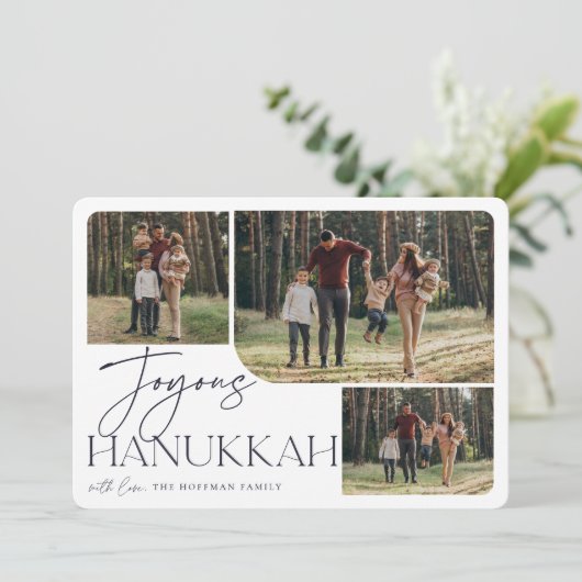 Festive Greeting | Joyous Hanukkah 3 Foto Feestdagenkaart (Staand voorkant)