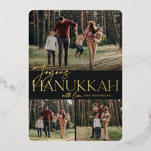 Festive Greeting | Joyous Hanukkah 3 Foto Folie Feestdagenkaart (Voorkant)