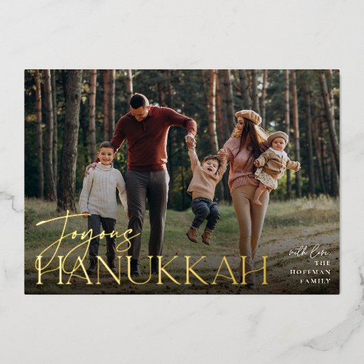Festive Greeting Joyous Hanukkah Horizontale Foto Folie Feestdagenkaart (Voorkant)
