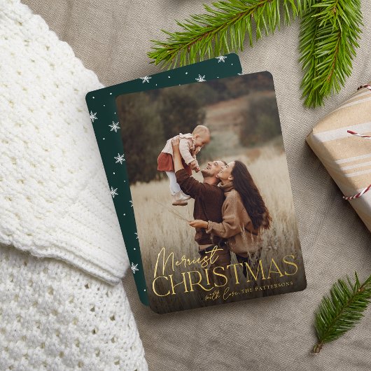 Festive Greeting Merriest Kerstmis Vertical Foto Folie Feestdagenkaart