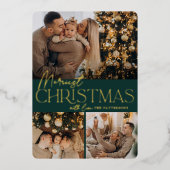 Festive Greeting | Nieuwste kerstdag 3 Foto Folie Feestdagenkaart (Voorkant)