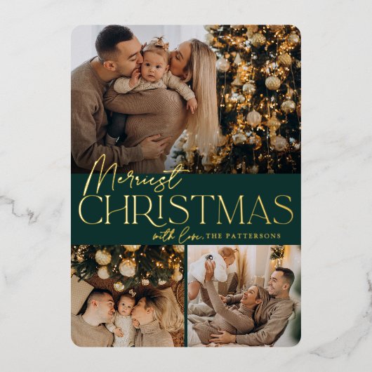Festive Greeting | Nieuwste kerstdag 3 Foto Folie Feestdagenkaart (Voorkant)