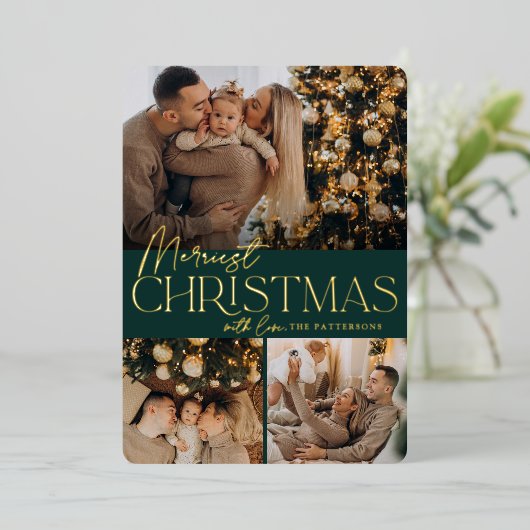 Festive Greeting | Nieuwste kerstdag 3 Foto Folie Feestdagenkaart (Staand Voorkant)