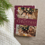 Festive Greeting | Nieuwste kerstfoto 2 Folie Feestdagenkaart<br><div class="desc">Ons feestelijke en elegante vakantiekaartontwerp is de perfecte manier om twee van uw favoriete familiefoto's te shows. Het ontwerp is voorzien van de "Merriest Kerstmis" in het schitteren van gouden folie typografie en handgeschreven script,  met uw familienaam. Kaarten keren terug naar een wit wintersneeuwvlokpatroon.</div>