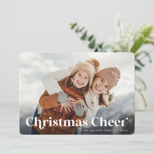 Festive Greeting | Single Photo met kerstcadeautje Feestdagenkaart (Staand voorkant)