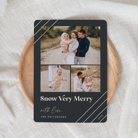Festive Greeting | Sneeuw Zeer Merry 3 Foto Feestdagenkaart