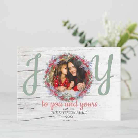 Festive Greetings Joy Foto met kerstfeestdag Feestdagenkaart (Staand voorkant)
