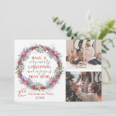 Festive Greetings Merry Kerstmis Wreator 2 Foto Feestdagenkaart (Staand voorkant)