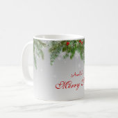 Festive Grey Kerstmis Pine & Snowflakes Merry Mok (Voorkant links)