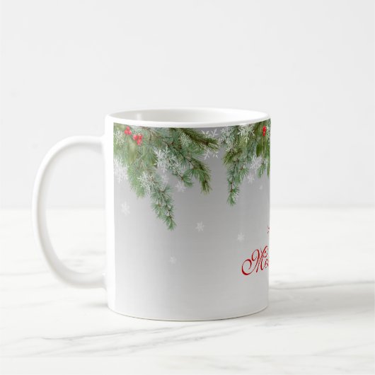 Festive Grey Kerstmis Pine & Snowflakes Merry Mok (Links)