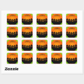 Festive Halloween Jack o' Lantern Silhouettes Vierkante Sticker (Vel)