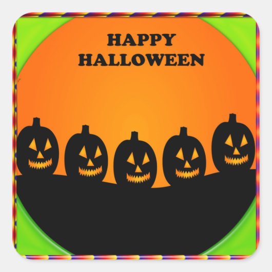 Festive Halloween Jack o' Lantern Silhouettes Vierkante Sticker (Voorkant)