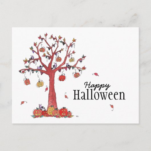 Festive Halloween Party Tree met vogels Uitnodiging Briefkaart (Voorkant)