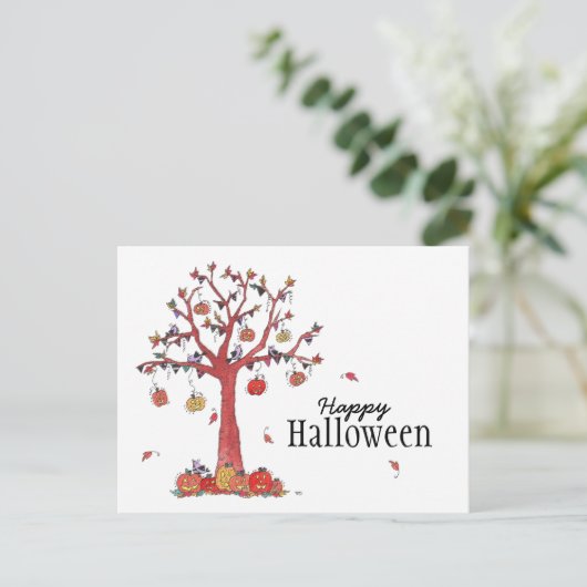 Festive Halloween Party Tree met vogels Uitnodiging Briefkaart (Staand voorkant)