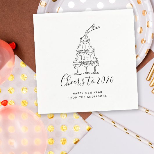 Festive Hand Drawn Cheers to New Year Party Servet