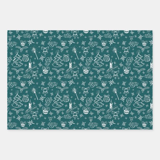 Festive Hand Drawn Doodles Christmas Pattern Inpakpapier Vel (Voorkant 2)