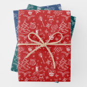 Festive Hand Drawn Doodles Christmas Pattern Inpakpapier Vel (In situ)