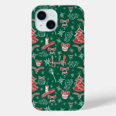 Festive Hand Drawn Doodles Custom Name Case-Mate iPhone Case (Achterkant)