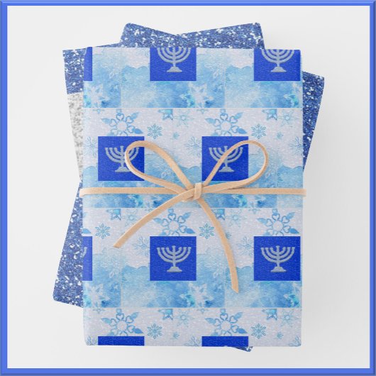 Festive Hanukkah Menorah Glitter Inpakpapier Vel