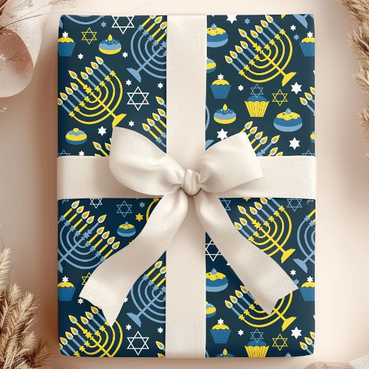 Festive Hanukkah Menorah & Sukkot Pattern Cadeaupapier