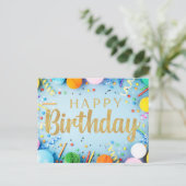 Festive Happy Birthday op bleek blauw Post Kaart (Staand voorkant)