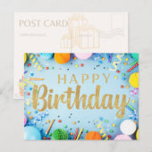 Festive Happy Birthday op bleek blauw Post Kaart (Voorkant / Achterkant)