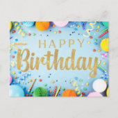 Festive Happy Birthday op bleek blauw Post Kaart (Voorkant)
