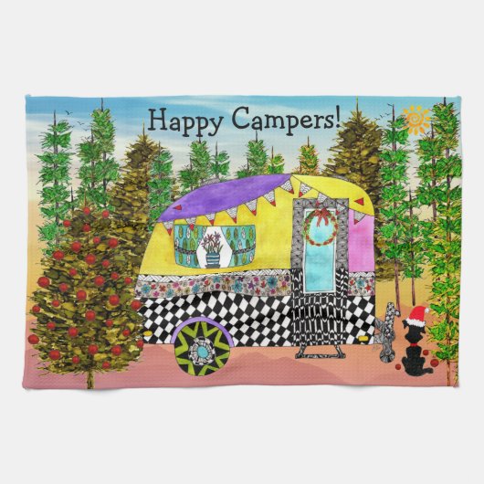 Festive Happy Camper Travel Kitchen Towel Theedoek (Horizontaal)