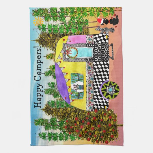 Festive Happy Camper Travel Kitchen Towel Theedoek (Verticaal)