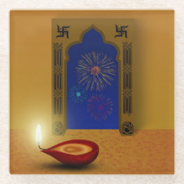 Festive Happy Diwali Fireworks - Glass Onderzetter Glazen Onderzetter