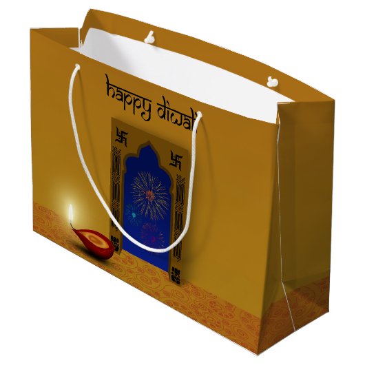 Festive Happy Diwali Fireworks - Grote Gift Bag Groot Cadeauzakje (Achterkant Gekanteld)