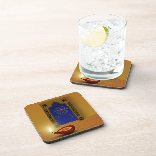 Festive Happy Diwali Fireworks - Plastic Onderzett Bier Onderzetter (Rechterzijde)