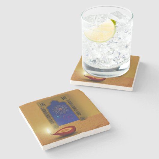 Festive Happy Diwali Fireworks - Stone Onderzetter (Zijkant)