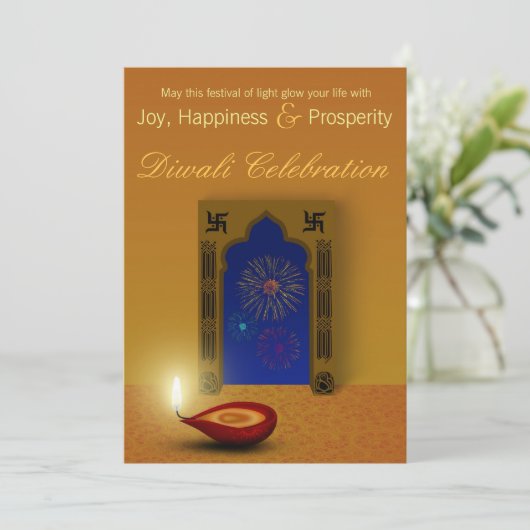 Festive Happy Diwali Fireworks - Uitnodiging (Staand voorkant)