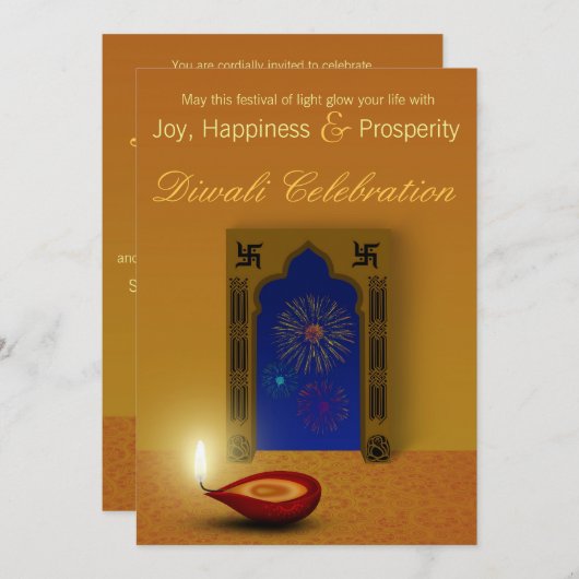 Festive Happy Diwali Fireworks - Uitnodiging (Voorkant / Achterkant)