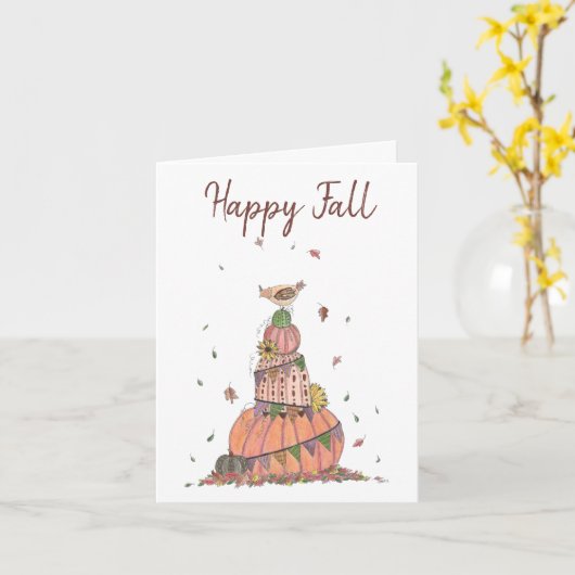 Festive Happy Herfst pompoen Stack met Chicken Kaart (Gele Bloem)