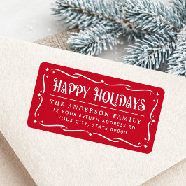 Festive Happy Holidays elegant red return address Etiket