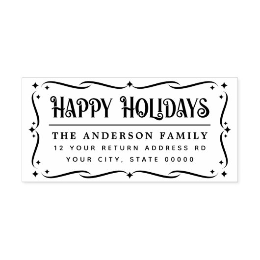 Festive Happy Holidays greeting return address Rubberstempel (Afrduk)