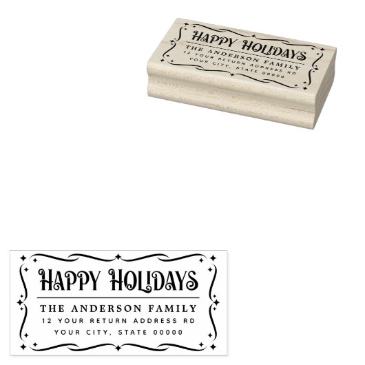 Festive Happy Holidays greeting return address Rubberstempel (Gestempeld)