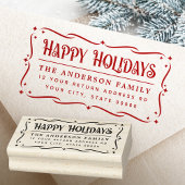 Festive Happy Holidays greeting return address Rubberstempel